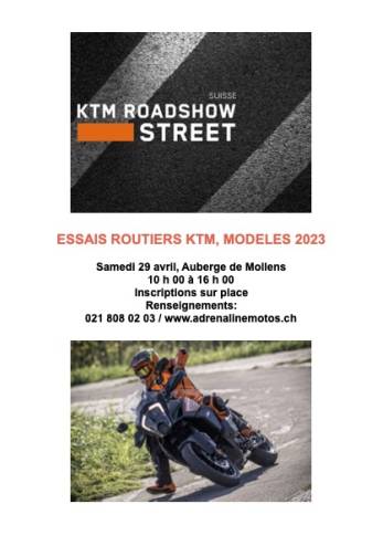 Roadshow KTM Adrénaline Motos :: 29 avril 2023 :: Agenda :: ActuMoto.ch